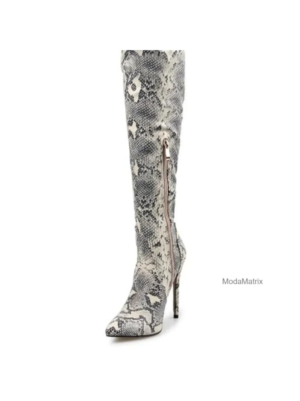 Thigh High Over the Knee Boots Stiletto Heel Side Zip PU Snakeskin